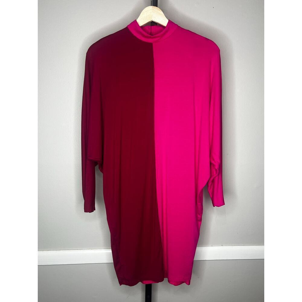 Trina Turk Colorblock Pink Burgundy Shift Dress Dolman Sleeve S - Picture 2 of 5
